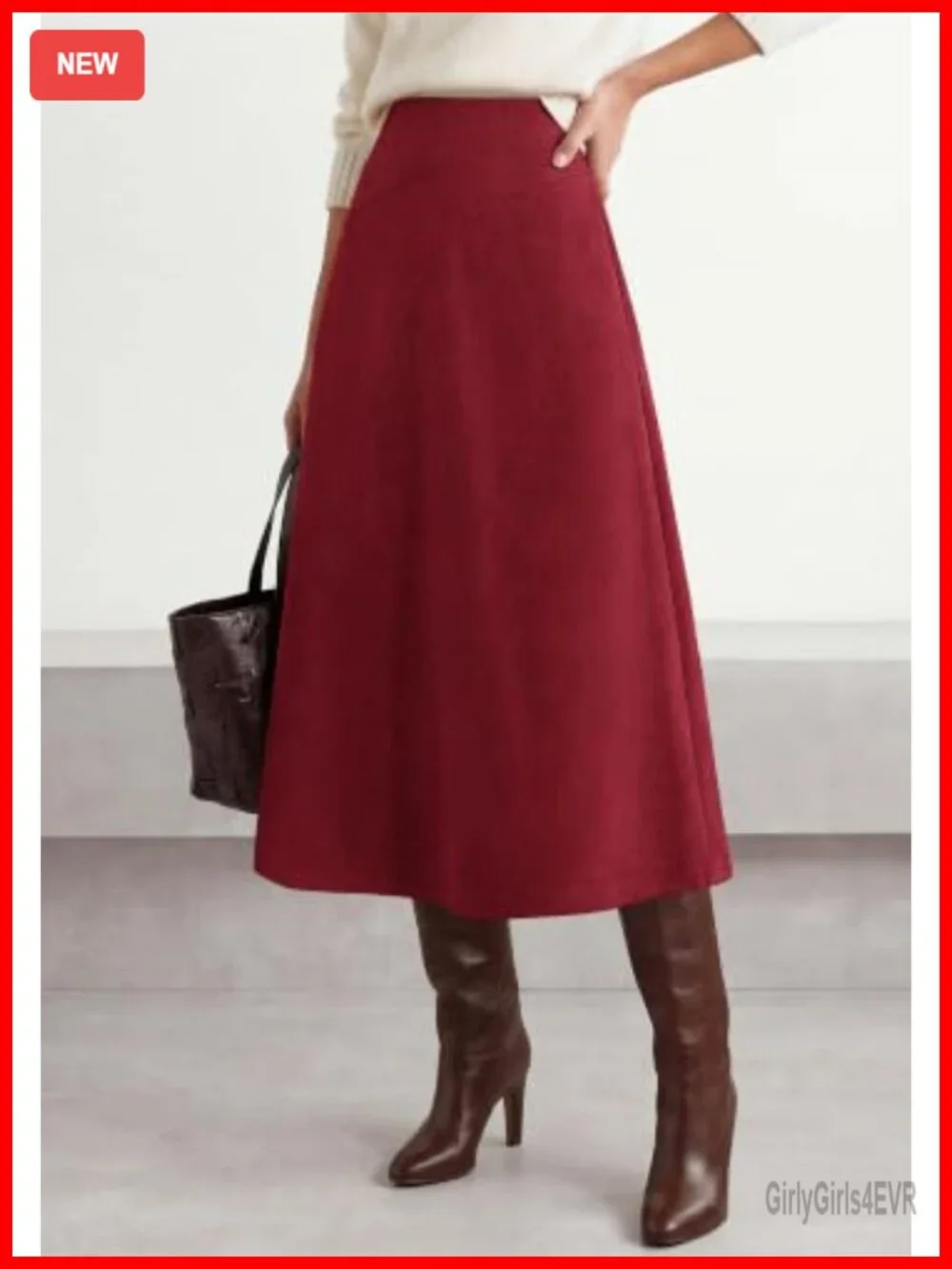 BTFBM Faux Suede Midi A-Line High Waisted Skirt for Women